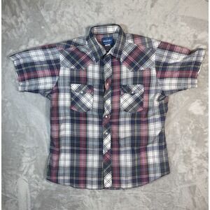 Vintage Wrangler Pearl Snap Shirt Mens XL 17-17.5 Multi Plaid Western Cowboy
